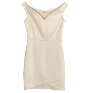 Aritzia Babaton Onyx Bodycon Dress Off The Shoulder Cream Mini Asymmetrical sz 8